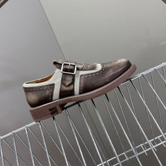 UNIQUE THICK-SOLED OXFORD SHOES BROWN MIX CREAM CALFSKIN