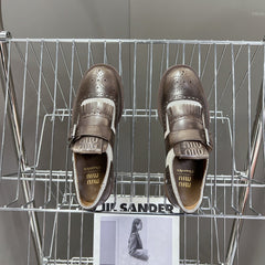 UNIQUE THICK-SOLED OXFORD SHOES BROWN MIX CREAM CALFSKIN