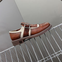 UNIQUE THICK-SOLED OXFORD BRIGHT BROWN MIX CREAM CALFSKIN