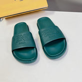 FENDI ROMA SLIDES IN TEAL GREEN LAMBSKIN LEATHER