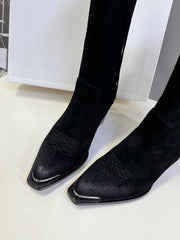 CELINE 25S HIGH CUT CHELSEA BOOTS 45MM IN BLACK SUEDE