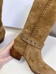 CELINE 25S BULKY LACED UP BOOTS 45MM IN BROWN SUEDE