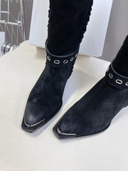 CELINE 25S BULKY LACED UP BOOTS 45MM IN BLACK SUEDE
