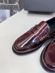 YSL 25S SAINT LAURENT LOAFERS IN TORTOISESHELL CRIMSON GLOSSY CALFSKIN