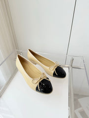 BALLET FLAT IN FLAX YELLOW MIX BLACK CALFSKIN
