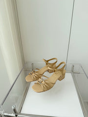 MID HEEL SANDALS IN FLAX YELLOW LAMBSKIN