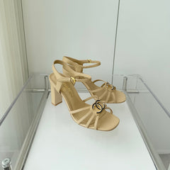 HIGH HEEL SANDALS 85 MM IN FLAX YELLOW LAMBSKIN