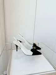 SLINGBACKS 80 MM IN WHITE CALFSKIN AND BLACK CANVAS