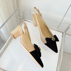 SLINGBACKS 65 MM IN BEIGE CALFSKIN AND BLACK CANVAS