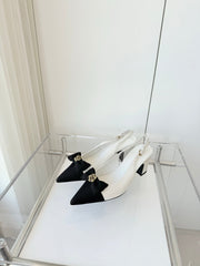 SLINGBACKS 65 MM IN WHITE CALFSKIN AND BLACK CANVAS