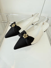SLINGBACKS 18 MM IN WHITE CALFSKIN MIX BLACK CANVAS