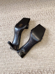 HIGH MULES WITH SQUARE TOE IN BLACK GLOSSY CALFSKIN