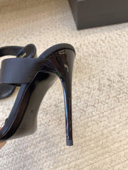 MARTHA POINTED OPEN-TOE HIGH MULES IN BLACK SILK