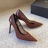 NORMA PUMPS IN CHESTNUT MESH ATTACHED CRYSTALS