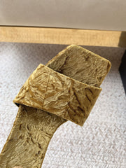 HIGH HEEL SLIDES IN SAND YELLOW VELVET