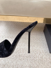 HIGH HEEL SLIDES IN BLACK VELVET