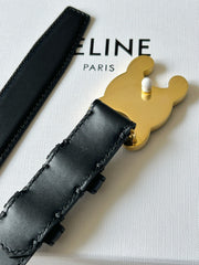 TRIOMPHE BELT 24MM IN BLACK CALFSKIN WITH LEATHER BUCKLE GOLD HARDWARE