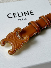 TRIOMPHE BELT 24MM IN BROWN CALFSKIN WITH LEATHER BUCKLE