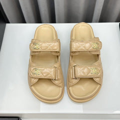 dad sandals beige patent lambskin mules