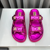 dad sandals dark pink metalic lambskin mules