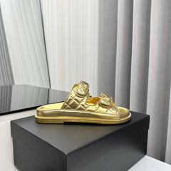 dad sandals gold metalic lambskin mules