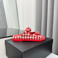 dad sandals red white mules