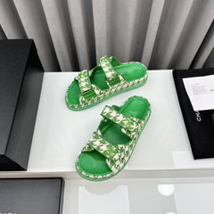 dad sandals green white mules