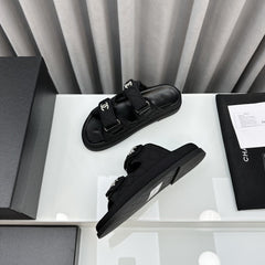 dad sandals black textile mules