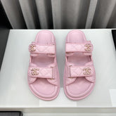 dad sandals pink lambskin mules