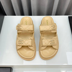 dad sandals beige lambskin mules