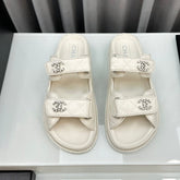 dad sandals white lambskin interwoven leather cc