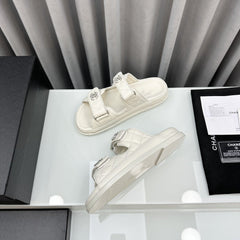 dad sandals white lambskin interwoven leather cc