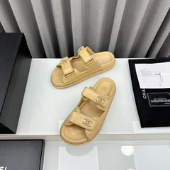 dad sandals beige lambskin interwomen leather cc