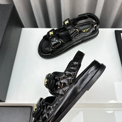 dad sandals black patent lambskin