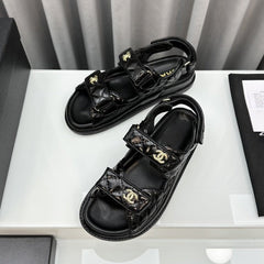 dad sandals black patent lambskin