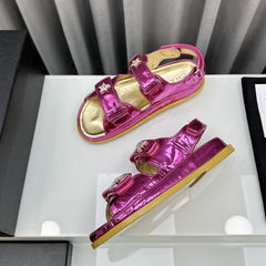 dad sandals red metalic lambskin