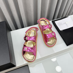 dad sandals red metalic lambskin