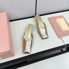 SQUARE TOE MULES METALLIC GOLD SHEEPSKIN