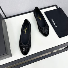 BALLET FLATS IN BLACK TWEED AND CALFSKIN