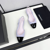 SLINGBACK LIGHT BLUE TWEED AND BLACK CALFSKIN