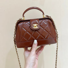 CHANEL TOP HANDLE BAG 18 IN BROWN OIL-WAX LAMBSKIN GOLD HARDWARE