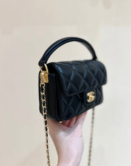 CHANEL FLAP BAG 16 IN BLACK GRAINED CALFSKIN GOLD HARDWARE