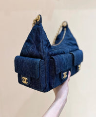 CHANEL 25S MEDIUM HOBO BAG 31 IN DARK BLUE DENIM GOLD HARDWARE