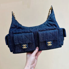 CHANEL 25S MEDIUM HOBO BAG 31 IN DARK BLUE DENIM GOLD HARDWARE