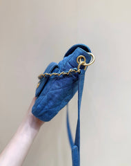 CHANEL 25S HOBO BAG 24 IN BLUE DENIM GOLD HARDWARE