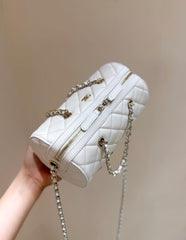 CHANEL 25S MINI BOWLING BAG 18 IN WHITE CALFSKIN GOLD HARDWARE