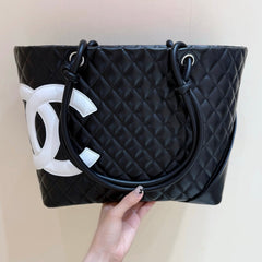 CHANEL 25S CAMBON LIGNE TOTE BAG 30 IN BLACK AND WHITE LAMBSKIN