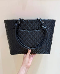 CHANEL 25S CAMBON LIGNE TOTE BAG 30 IN BLACK AND WHITE LAMBSKIN