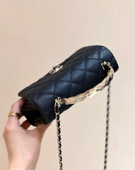 CHANEL 25S COCO CRUSH HANDLE 18 IN BLACK CALFSKIN GOLD HARDWARE