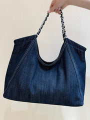 CHANEL 25S VINTEGA DENIM TOTE BAG 48 IN BLUE DENIM SILVER HARDWARE